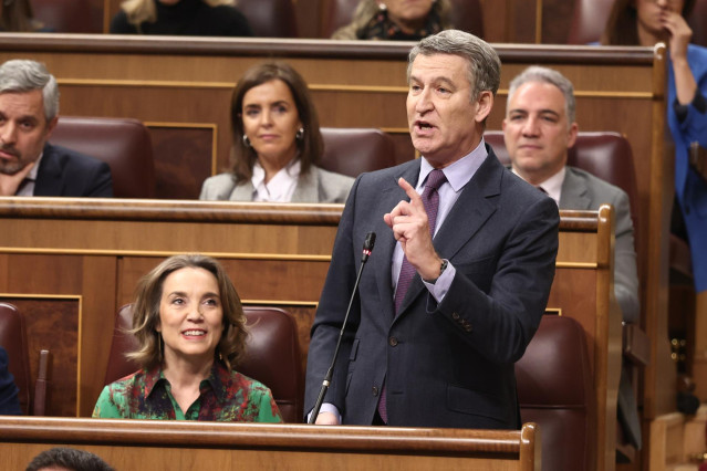 El presidente del PP, Alberto Núñez Feijóo, durante un pleno en el Congreso de los Diputados.