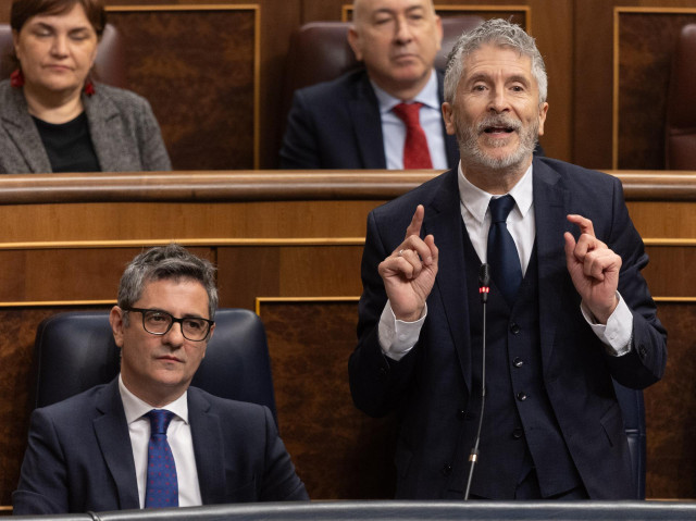 El ministro de Interior, Fernando Grande-Marlaska, interviene durante un pleno en el Congreso de los Diputados, a 12 de marzo de 2025, en Madrid (España).
