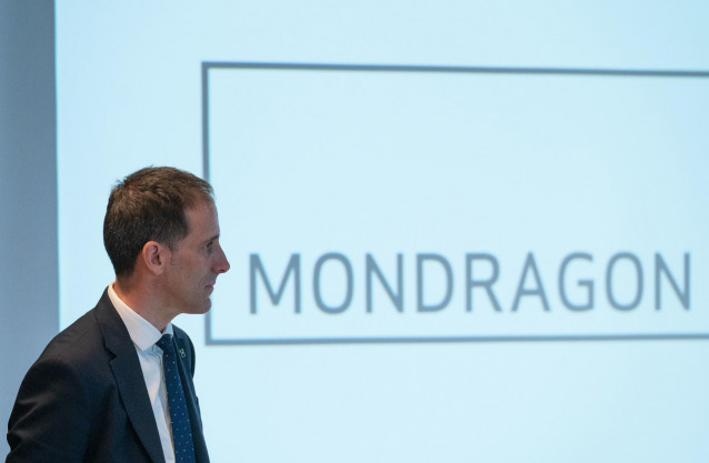 El presidente de Mondragon, Pello Rodríguez, durante un desayuno informativo