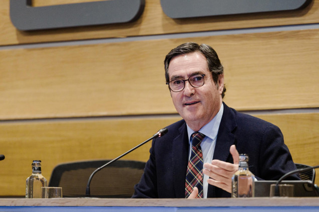 El presidente de la CEOE, Antonio Garamendi, durante la jornada ‘El papel de la energía nuclear en la transición energética’, en la sede de la CEOE, a 20 de marzo de 2025, en Madrid (España).