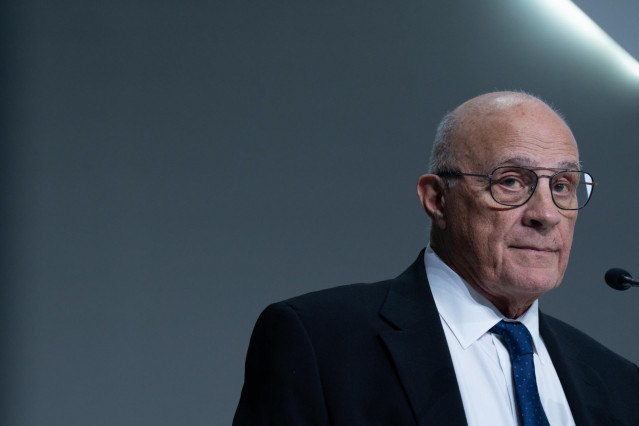 El presidente de Banco Sabadell, Josep Oliu, durante la junta general de accionistas del Banco Sabadell, a 20 de marzo de 2025, en Sabadell, Barcelona, Cataluña (España).