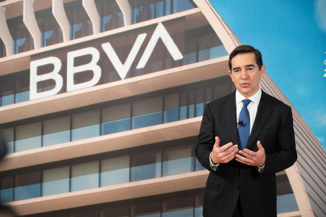 El presidente de BBVA, Carlos Torres Vila, durante la junta general de accionistas de BBVA, en el Palacio Euskalduna, a 21 de marzo de 2025, en Bilbao, Vizcaya, País Vasco (España).