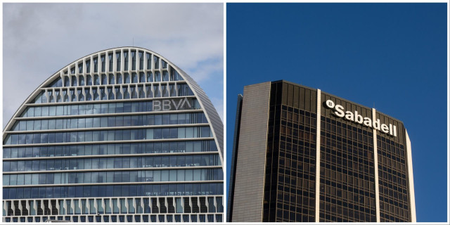 Archivo - Sedes de BBVA y Sabadell