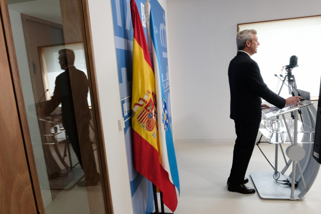El presidente de la Xunta, Alfonso Rueda, durante la rueda de prensa.