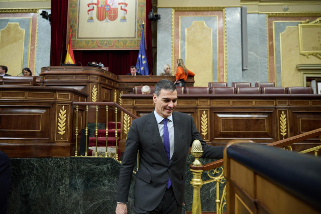 El presidente del Gobierno, Pedro Sánchez, durante una sesión de control al Gobierno en el Congreso de los Diputados, a 26 de febrero de 2025, en Madrid (España)