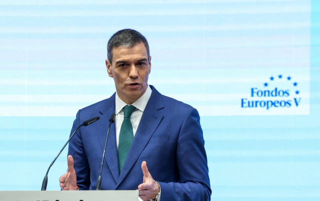El presidente del Gobierno, Pedro Sánchez, durante la segunda jornada de la V edición del foro ‘Fondos Europeos’ de elDiario.es
