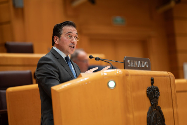 El ministro de Asuntos Exteriores, Unión Europea y Cooperación, José Manuel Albares, durante una sesión de control en el Senado, a 11 de marzo de 2025, en Madrid (España).