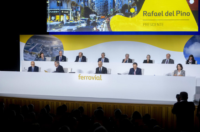 Archivo - Vista general de la Junta General Ordinaria de Accionistas de Ferrovial, en el auditorio ONCE, a 13 de abril de 2023, en Madrid