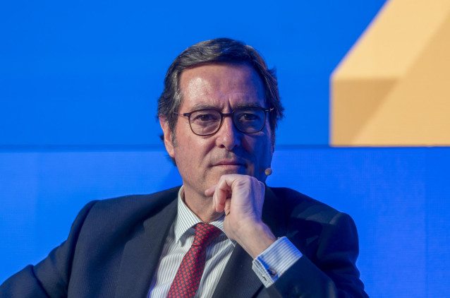 El presidente de la CEOE, Antonio Garamendi, durante la V edición del foro económico español ‘Wake Up, Spain!’, en Casa de América, a 31 de marzo de 2025, en Madrid (España). Bajo el epígrafe 