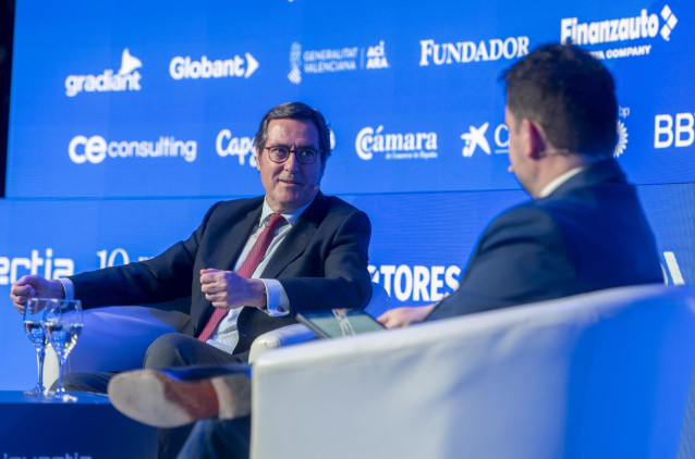 El presidente de la CEOE, Antonio Garamendi, durante la V edición del foro económico español ‘Wake Up, Spain!’, en Casa de América, a 31 de marzo de 2025, en Madrid (España). Bajo el epígrafe 