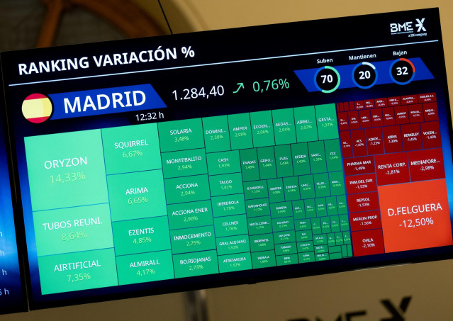 Archivo - Paneles en el interior del Palacio de la Bolsa, a 24 de febrero de 2025, en Madrid (España).