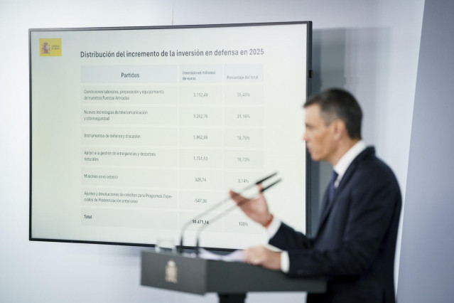 El presidente del Gobierno, Pedro Sánchez, comparece en el Palacio de la Moncloa, a 22 de abril de 2025, en Madrid (España).