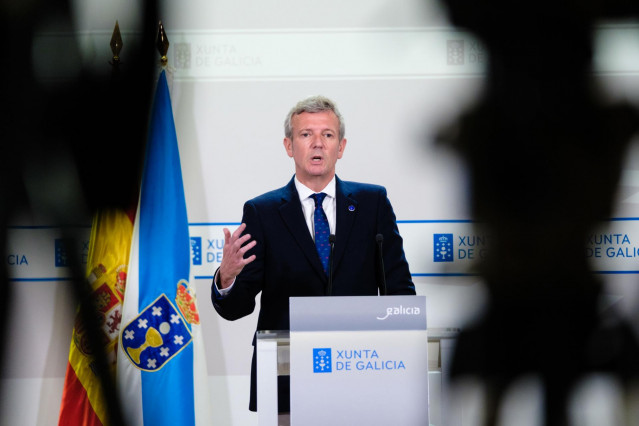 El presidente de la Xunta, Alfonso Rueda, en la rueda de prensa posterior al Consello