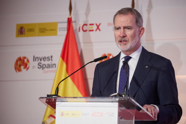El Rey Felipe VI inaugura el Foro Internacional 'Invest in Spain Summit', en el Casino de Madrid, a 28 de abril de 2025, en Madrid (España).