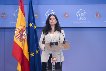 Archivo - La portavoz de VOX en el Congreso, Pepa Millán, durante una rueda de prensa en el Congreso de los Diputados, a 1 de abril de 2025, en Madrid (España).