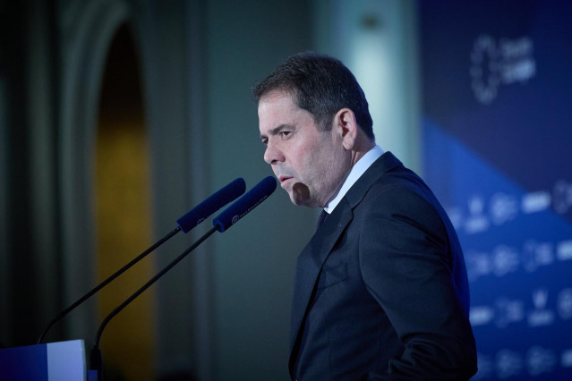 El presidente de Cepyme, Gerardo Cueva, durante un desayuno informativo organizado por Fórum Europa este lunes