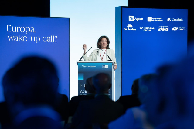 La vicepresidenta ejecutiva de la Comisión Europa para la Transición Limpia, Justa y Competitiva, Teresa Ribera, interviene durante la 40 Reunió Cercle d'Economia.
