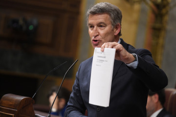 El presidente del PP, Alberto Núñez Feijóo, interviene durante una sesión plenaria, en el Congreso de los Diputados, a 7 de mayo de 2025, en Madrid (España).