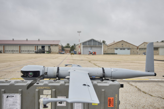 El dron Flexrotor, en la Base Aérea Coronel Maté (Colmenar Viejo, Madrid, España).