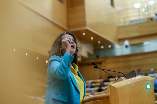 Archivo - La diputada de Más Madrid en la Asamblea de Madrid, Carla Antonelli, interviene durante una sesión plenaria, en el Senado, a 18 de junio de 2024, en Madrid (España).