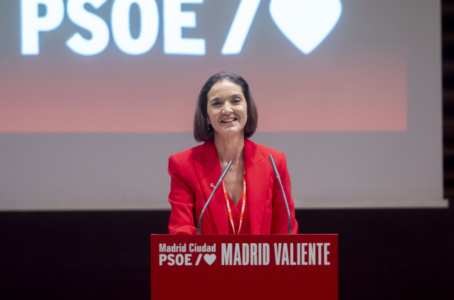 Archivo - La nueva secretaria general del PSOE Madrid Ciudad, Reyes Maroto, interviene durante la clausura de la II Asamblea del PSOE Madrid Ciudad, en la sede de UGT, a 6 de abril de 2025, en Madrid (España).