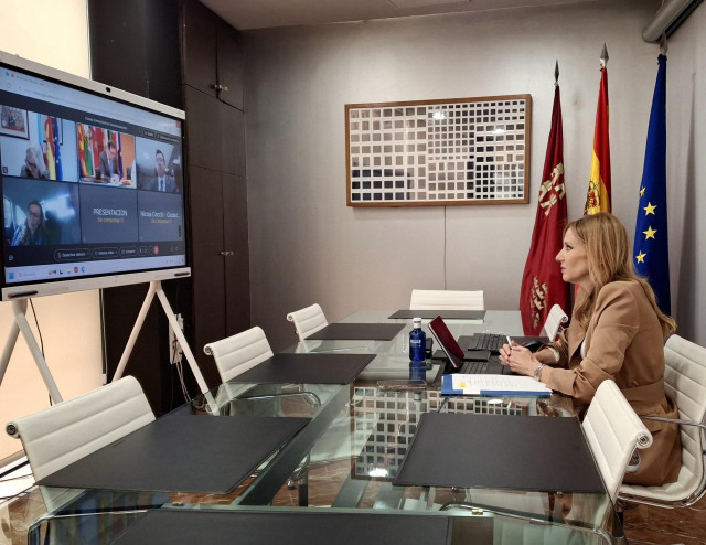 La consejera de Empresa, Empleo y Economía Social, Marisa López Aragón, durante la videoconferencia de la Sectorial de Internacionalización.