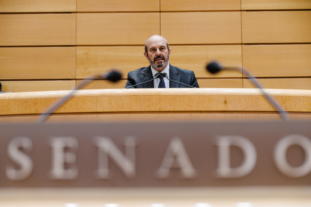 El presidente del Senado, Pedro Rollán, durante una sesión de control al Gobierno, en el Senado, a 20 de mayo de 2025, en Madrid (España).