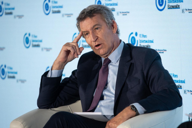 El presidente del Partido Popular, Alberto Núñez Feijóo, interviene durante la segunda jornada del VI Foro Internacional Expansión, en el Parador de Alcalá de Henares, a 22 de mayo de 2025, en Alcalá de Henares, Madrid (España). El foro, organizado por el