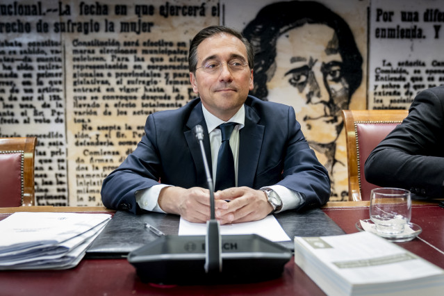 El ministro de Asuntos Exteriores, Unión Europea y Cooperación, José Manuel Albares, comparece ante la Comisión de Asuntos Exteriores, en el Senado, a 5 de mayo de 2025, en Madrid (España). Durante su comparecencia el ministro ha presentado la Estrategia
