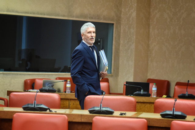 El ministro del Interior, Fernando Grande-Marlaska, durante su comparecencia en la Comisión Mixta de Seguridad Nacional, en el Congreso de los Diputados