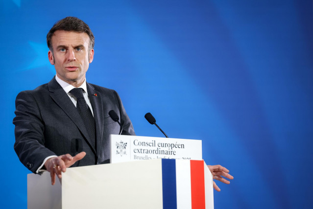 Archivo - El presidente francés, Emmanuel Macron, durante la cumbre informal del pasado 6 de marzo.