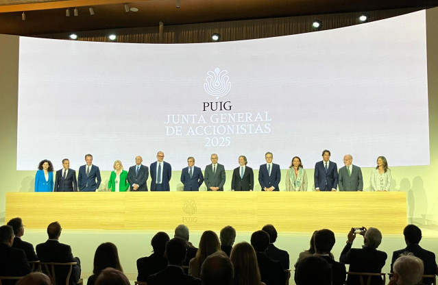 Los miembros del Consejo de Administración de Puig durante la Junta General de Accionistas 2025 de la compañía de belleza 'premium'.