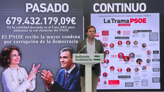 El secretario general del PP-A, Antonio Repullo, este lunes en rueda de prensa en la sede regional.