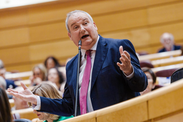 El ministro de Industria y Turismo, Jordi Hereu, durante una sesión de control al Gobierno, en el Senado, a 20 de mayo de 2025, en Madrid (España).