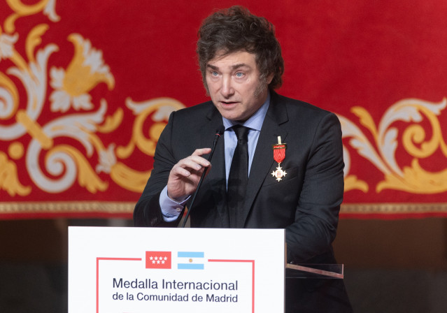 Archivo - El presidente de la República Argentina, Javier Milei, interviene en la Real Casa de Correos, a 21 de junio de 2024, en Madrid