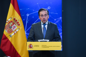 El ministro de Asuntos Exteriores, Unión Europea y Cooperación, José Manuel Albares, durante una rueda de prensa tras una reunión con el ministro Federal de Relaciones Exteriores de Alemania, en e