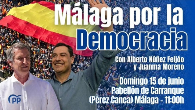 El líder del PP, Alberto Núñez Feijóo, y el presidente del PP andaluz y de la Junta, Juanma Moreno, protagonizarán el domingo 15 de junio de 2025 un acto en Málaga en defensa de 