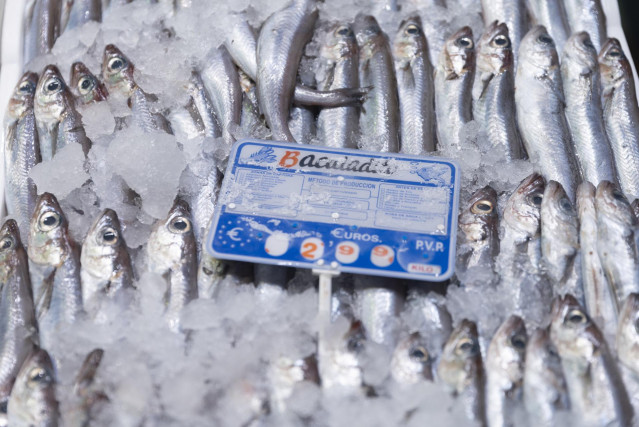 Archivo - Bacaladillas expuestas en una pescadería de un mercado