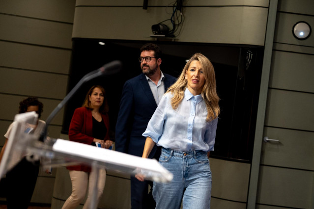 La vicepresidenta segunda del Gobierno y ministra de Trabajo y Economía Social, Yolanda Díaz, durante la presentación de la campaña de la Inspección de Trabajo y Seguridad Social (ITSS) y las informaciones preventivas del Instituto Nacional de Seguridad y