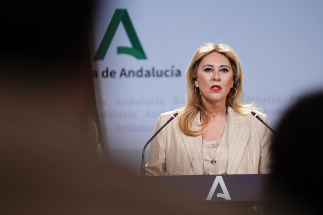 La consejera de Economía y portavoz del Gobierno andaluz, Carolina España, este miércoles en la rueda de prensa posterior al Consejo de Gobierno.