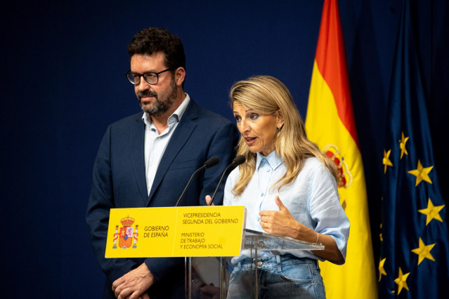 La vicepresidenta segunda del Gobierno, Yolanda Díaz,  presenta la campaña de la Inspección de Trabajo y Seguridad Social (ITSS) para reforzar la protección de los trabajadores frente a las altas temperaturas, a 11 de junio de 2025, en Madrid (España).