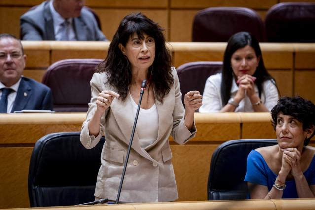 La ministra de Igualdad, Ana Redondo, interviene durante una sesión de control al Gobierno en el Senado, a 10 de junio de 2025, en Madrid (España).