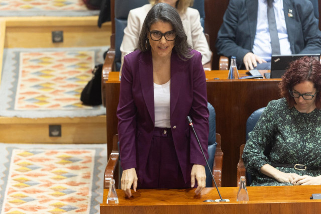 Archivo - La portavoz de Más Madrid en la Asamblea de Madrid, Manuela Bergerot, interviene durante un pleno en la Asamblea de Madrid