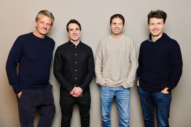 De Izquierda a derecha: Thibaut Ceyrolle, cofundador y CRO d’Aries Global; Marc Caballé, cofundador y CEO de Hubtype; Eric Marcos, cofundador y CTO; t Michael Mitterlehner, cofundador y CEO d’Aries Global.