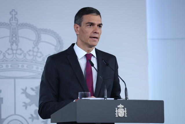 El presidente del Gobierno, Pedro Sánchez, durante una declaración institucional, en el Palacio de la Moncloa, a 22 de junio de 2025, en Madrid (España).