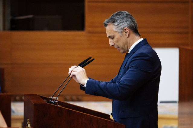 Archivo - El consejero de Medio Ambiente, Agricultura e Interior, Carlos Novillo, interviene durante un pleno en la Asamblea de Madrid, a 20 de junio de 2024, en Madrid (España).