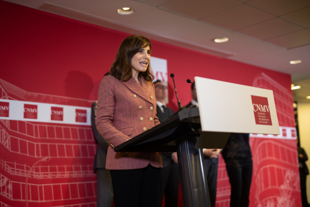 Archivo - La vicepresidenta de la CNMV, Paloma Marín, interviene durante la toma de posesión de su cargo, en la sede de la Comisión Nacional del Mercado de Valores (CNMV), a 8 de enero de 2025, en Madrid (España).