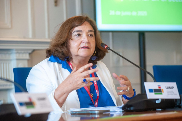 Lapresidenta de Asociación Española de Energía Eléctrica (aelec), Marina Serrano,  durante su intervención en el curso de economía organizado por la APIE en la Universidad Menéndez Pelayo de Santander, a 26 de junio de 2025.