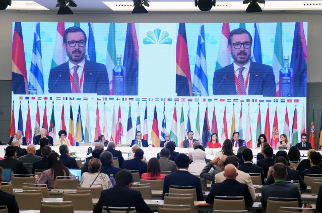 El vicepresidente del Senado, Javier Maroto, durante la IX Cumbre de Presidentes de la Asamblea Parlamentaria de la Unión por el Mediterráneo (APUpM). A 26 de junio de 2025, en Málaga (Andalucía, España).
