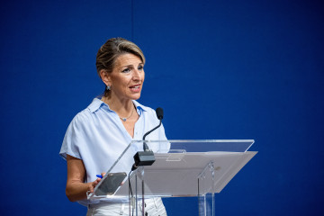 La vicepresidenta segunda y ministra de Trabajo y Economía Social, Yolanda Díaz, durante una rueda de prensa, en el Ministerio de Trabajo y Economía Social, a 12 de junio de 2025, en Madrid (Españ